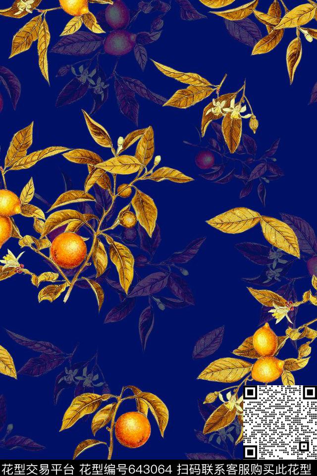 女装工笔树枝数码印花华亿平台下载（图片编号: 643064） - 瓦栏（Walan）