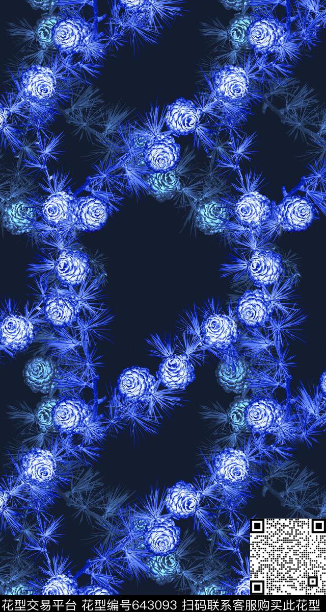 时尚抽象松针松球元素暗地华亿平台数码印花华亿平台下载（图片编号: 643093） - 瓦栏（Walan）