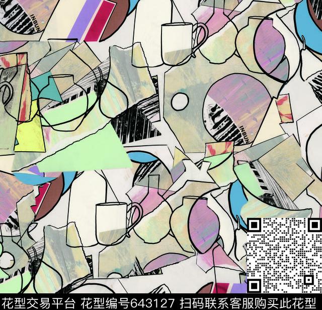 趣味瓶子线条数码印花华亿平台下载（图片编号: 643127） - 瓦栏（Walan）