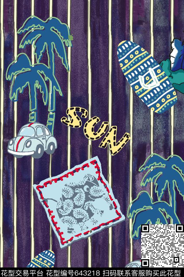 休闲度假椰树汽车数码印花华亿平台下载（图片编号: 643218） - 瓦栏（Walan）