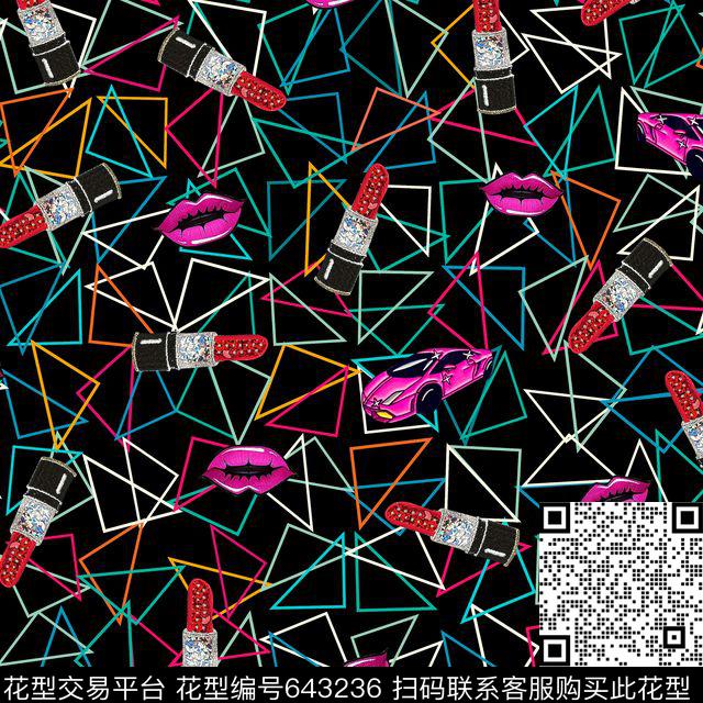 口红嘴唇三角数码印花华亿平台下载（图片编号: 643236） - 瓦栏（Walan）