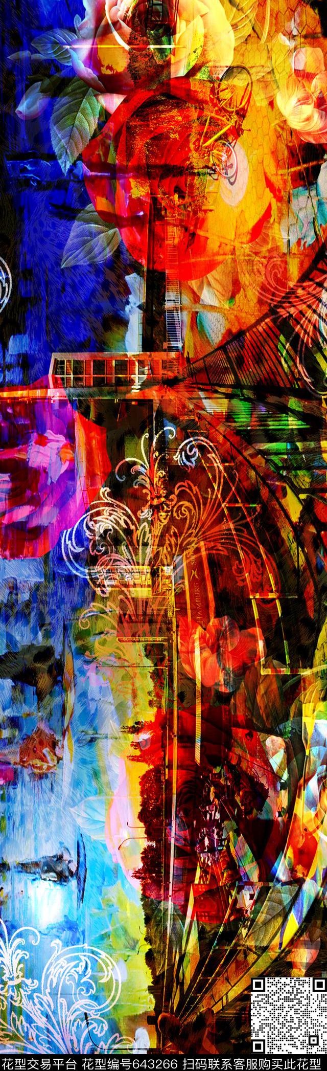 长巾花卉花纹数码印花抽象长巾数码印花华亿平台下载（图片编号: 643266） - 瓦栏（Walan）