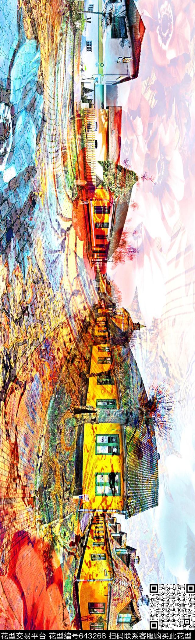 长巾花卉花纹数码印花抽象长巾数码印花华亿平台下载（图片编号: 643268） - 瓦栏（Walan）