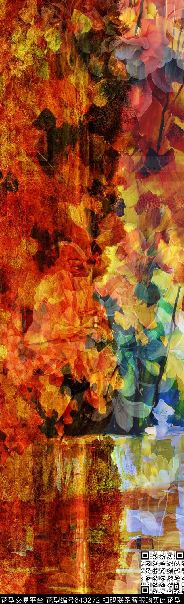 长巾花卉花纹数码印花抽象长巾数码印花华亿平台下载（图片编号: 643272） - 瓦栏（Walan）