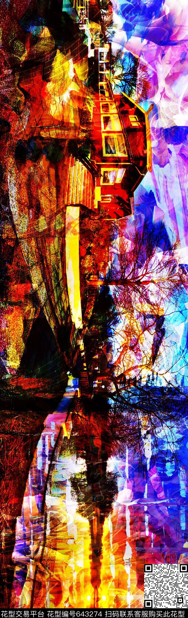 长巾花卉花纹数码印花抽象长巾数码印花华亿平台下载（图片编号: 643274） - 瓦栏（Walan）