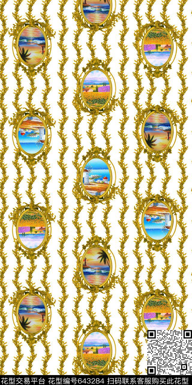 热带风景油画沙滩数码印花华亿平台下载（图片编号: 643284） - 瓦栏（Walan）