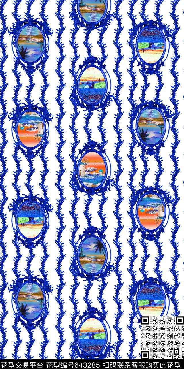 热带风景油画沙滩数码印花华亿平台下载（图片编号: 643285） - 瓦栏（Walan）