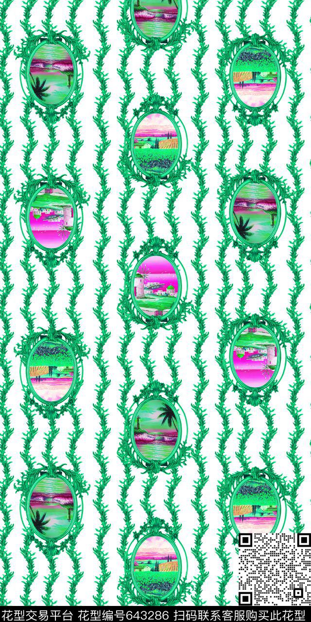 热带风景油画沙滩数码印花华亿平台下载（图片编号: 643286） - 瓦栏（Walan）