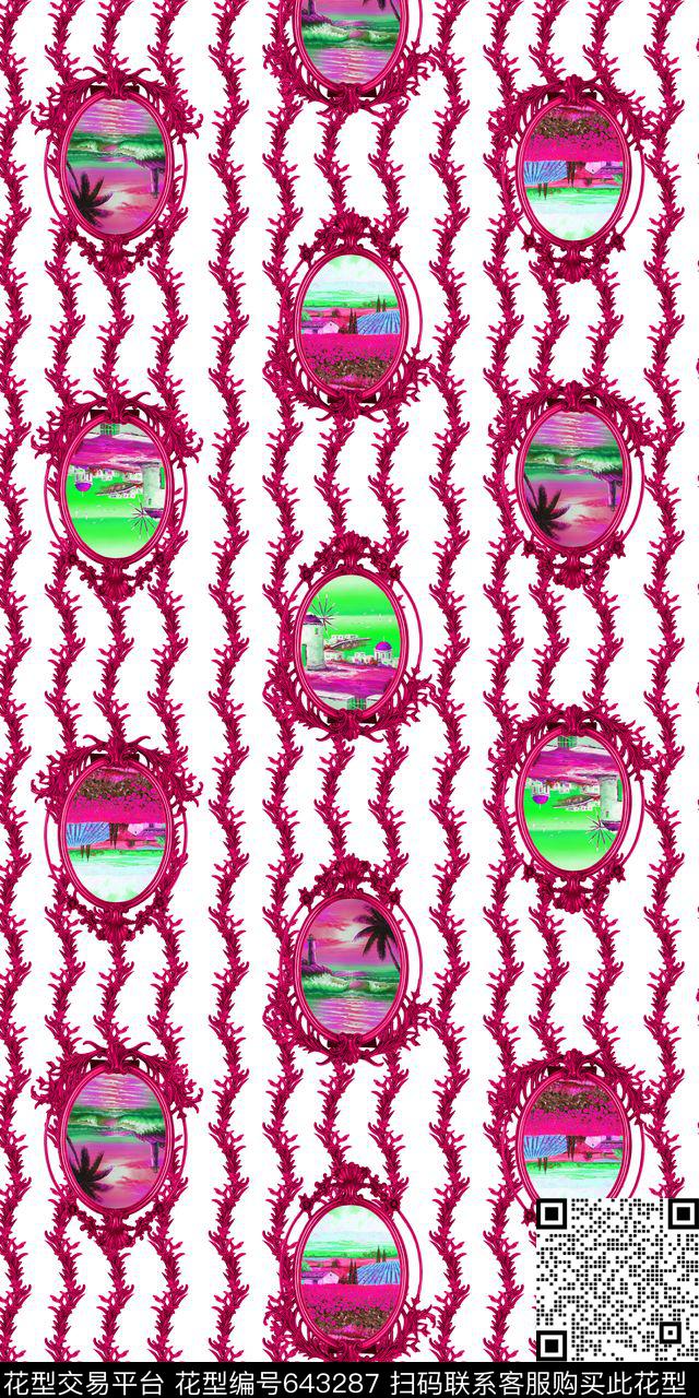 热带风景油画沙滩数码印花华亿平台下载（图片编号: 643287） - 瓦栏（Walan）