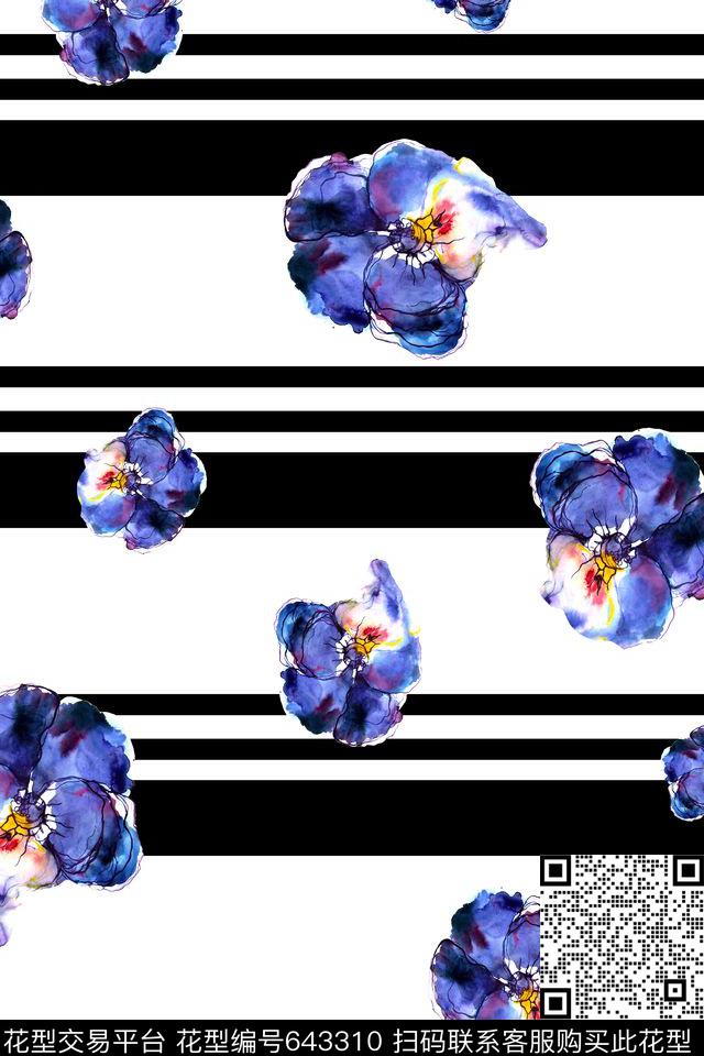 花卉叶子手绘花卉水彩数码印花华亿平台下载（图片编号: 643310） - 瓦栏（Walan）