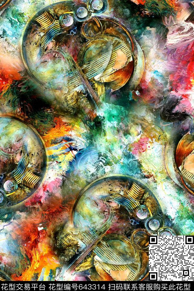 抽象拼接油画数码印花华亿平台下载（图片编号: 643314） - 瓦栏（Walan）