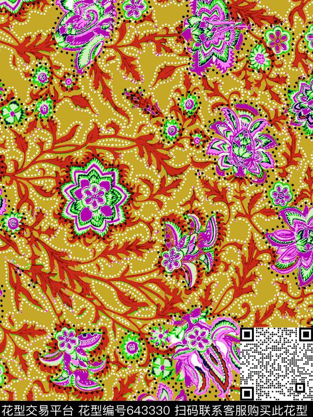 花卉花纹花朵波点传统印花华亿平台下载（图片编号: 643330） - 瓦栏（Walan）
