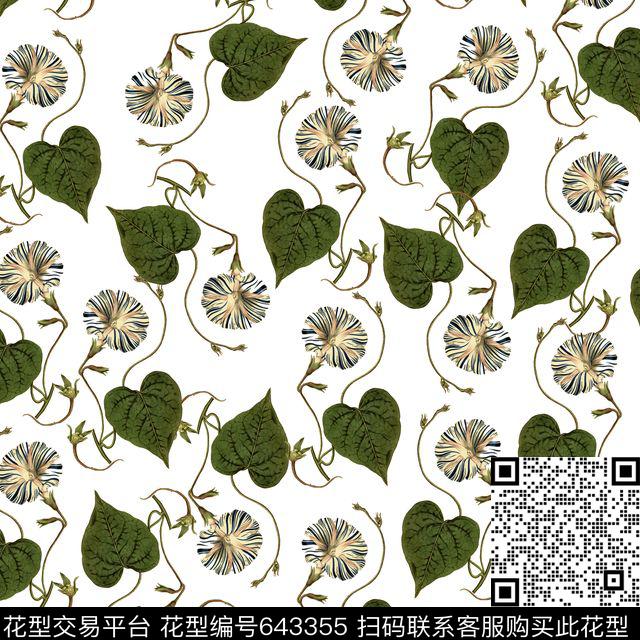 小碎花牵牛花花朵数码印花华亿平台下载（图片编号: 643355） - 瓦栏（Walan）