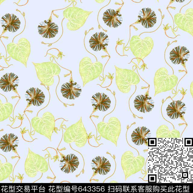 小碎花牵牛花花朵数码印花华亿平台下载（图片编号: 643356） - 瓦栏（Walan）