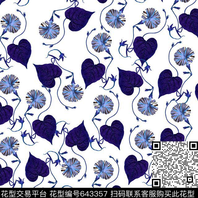 小碎花牵牛花花朵数码印花华亿平台下载（图片编号: 643357） - 瓦栏（Walan）