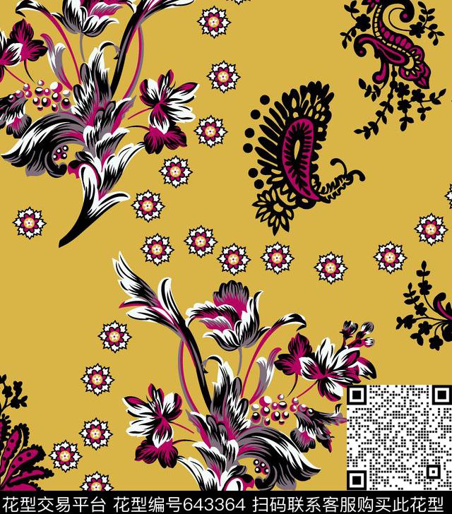 大花小碎花分色传统印花华亿平台下载（图片编号: 643364） - 瓦栏（Walan）
