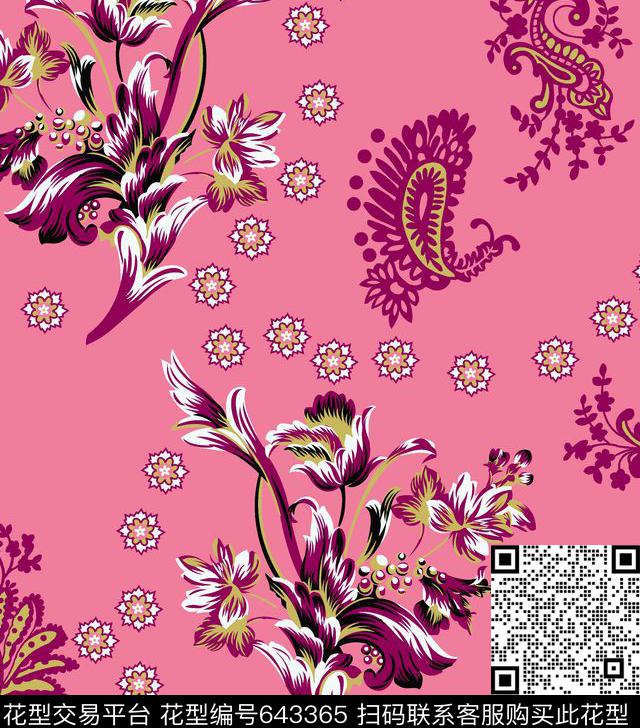 大花小碎花分色传统印花华亿平台下载（图片编号: 643365） - 瓦栏（Walan）