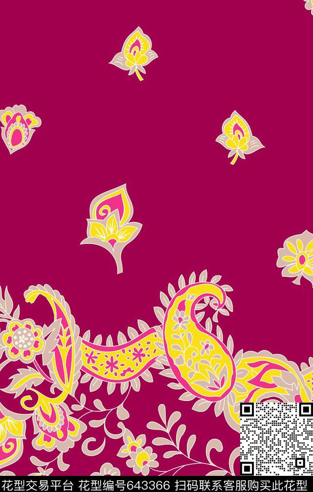 小花朵佩斯利手绘花朵传统印花华亿平台下载（图片编号: 643366） - 瓦栏（Walan）