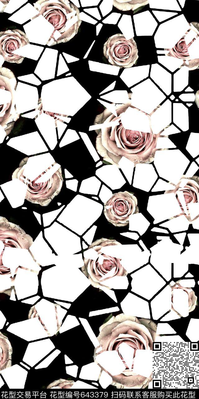 花卉不规则几何数码印花华亿平台下载（图片编号: 643379） - 瓦栏（Walan）
