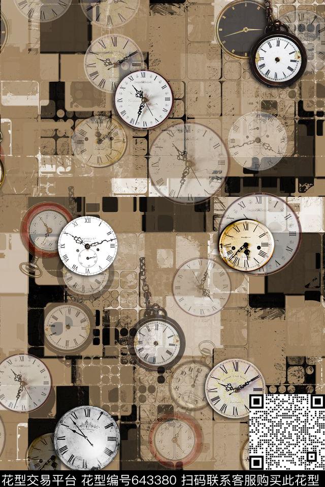 欧洲风服装家纺图案复古钟表数码印花华亿平台下载（图片编号: 643380） - 瓦栏（Walan）