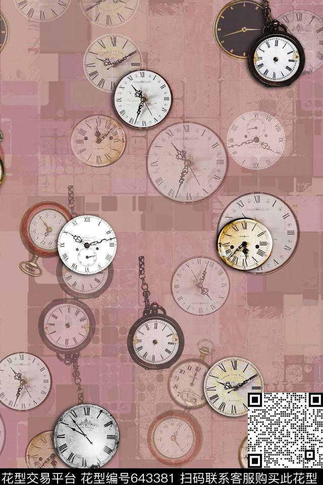 欧洲风服装家纺图案复古钟表数码印花华亿平台下载（图片编号: 643381） - 瓦栏（Walan）