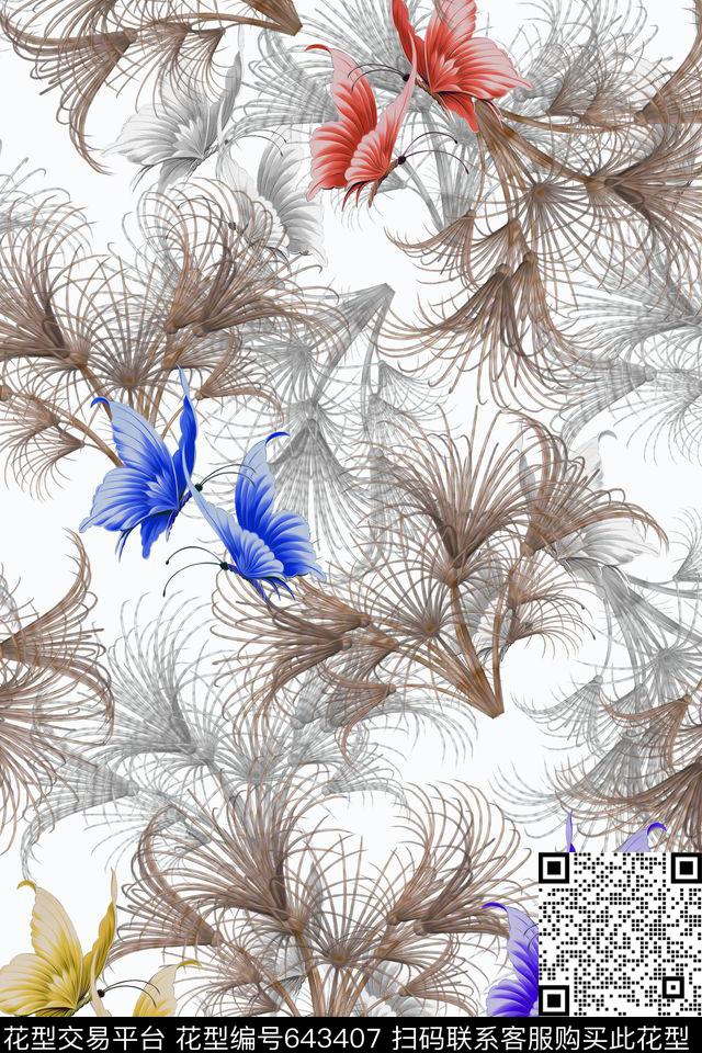 水彩浪漫花卉数码印花华亿平台下载（图片编号: 643407） - 瓦栏（Walan）