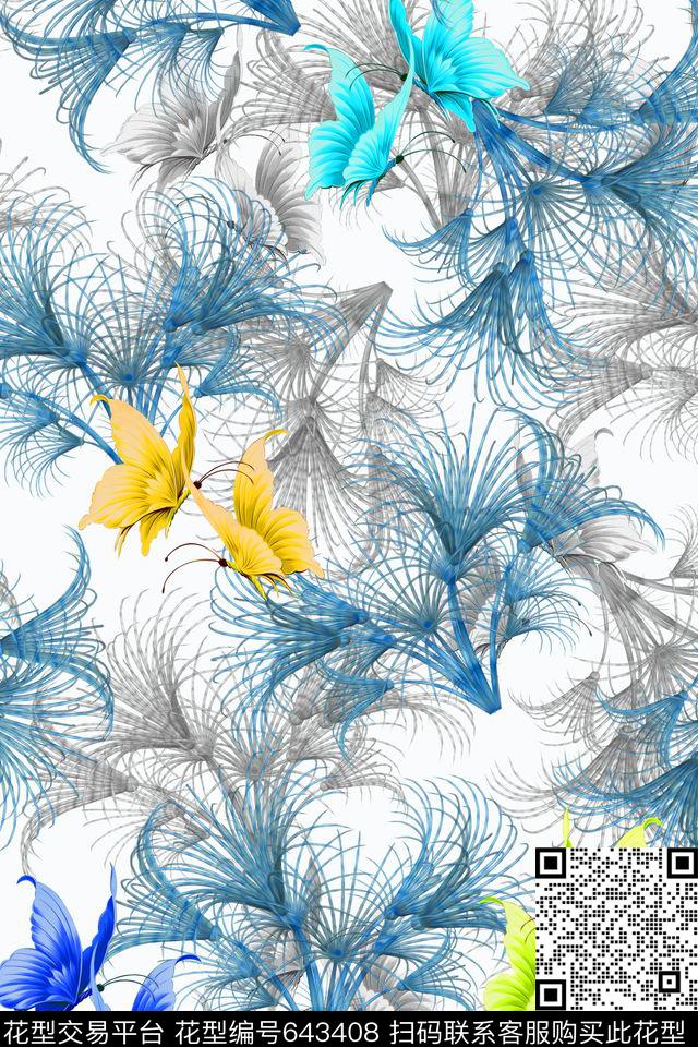 水彩浪漫花卉数码印花华亿平台下载（图片编号: 643408） - 瓦栏（Walan）