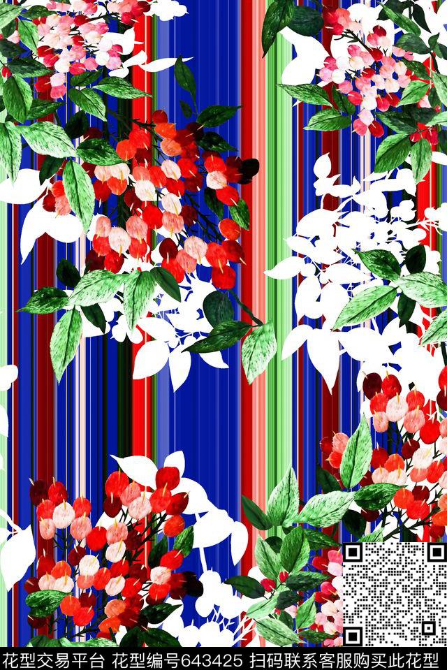 抽象手绘满版刺绣最新高清数码花卉彩色条纹数码印花华亿平台下载（图片编号: 643425） - 瓦栏（Walan）