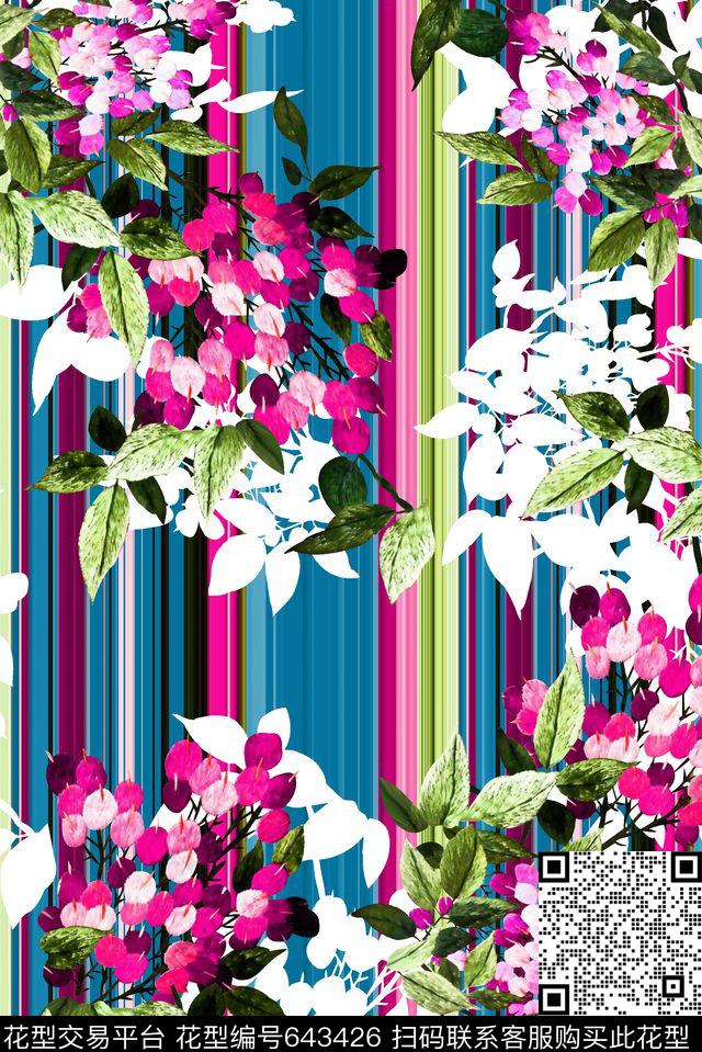 抽象手绘满版刺绣最新高清数码花卉彩色条纹数码印花华亿平台下载（图片编号: 643426） - 瓦栏（Walan）
