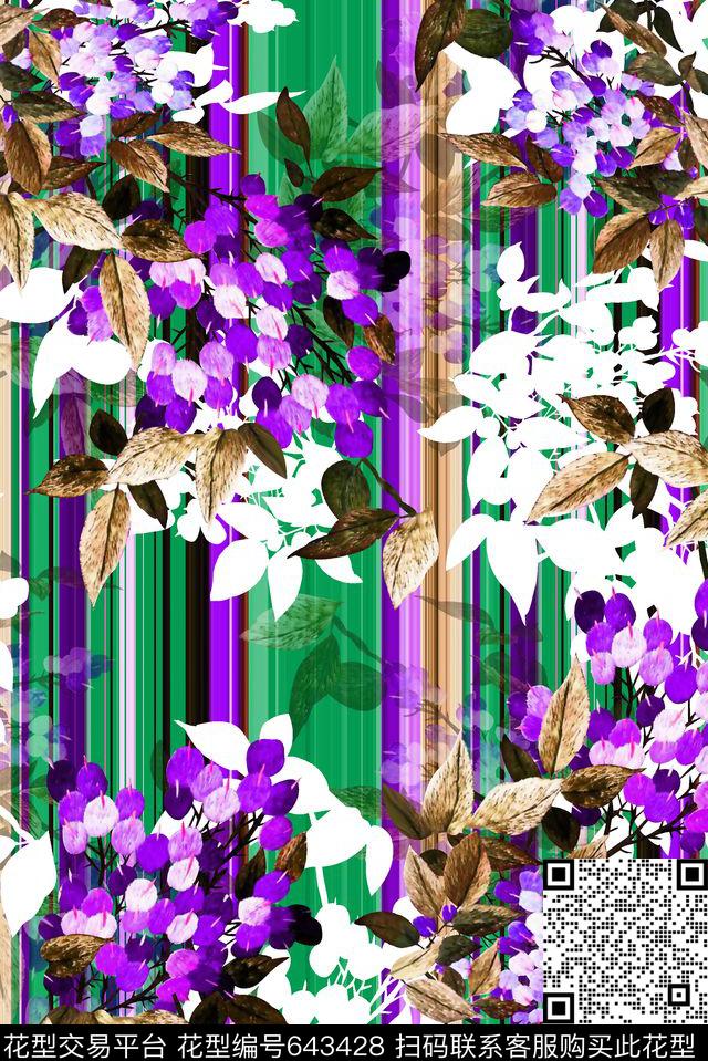 抽象手绘满版刺绣最新高清数码花卉彩色条纹数码印花华亿平台下载（图片编号: 643428） - 瓦栏（Walan）