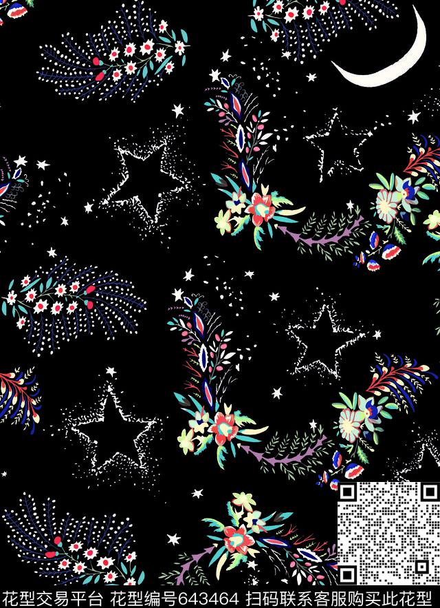 星星花卉年轻女性传统印花华亿平台下载（图片编号: 643464） - 瓦栏（Walan）