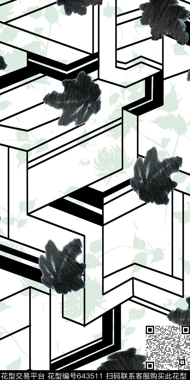 男装几何叶子数码印花华亿平台下载（图片编号: 643511） - 瓦栏（Walan）