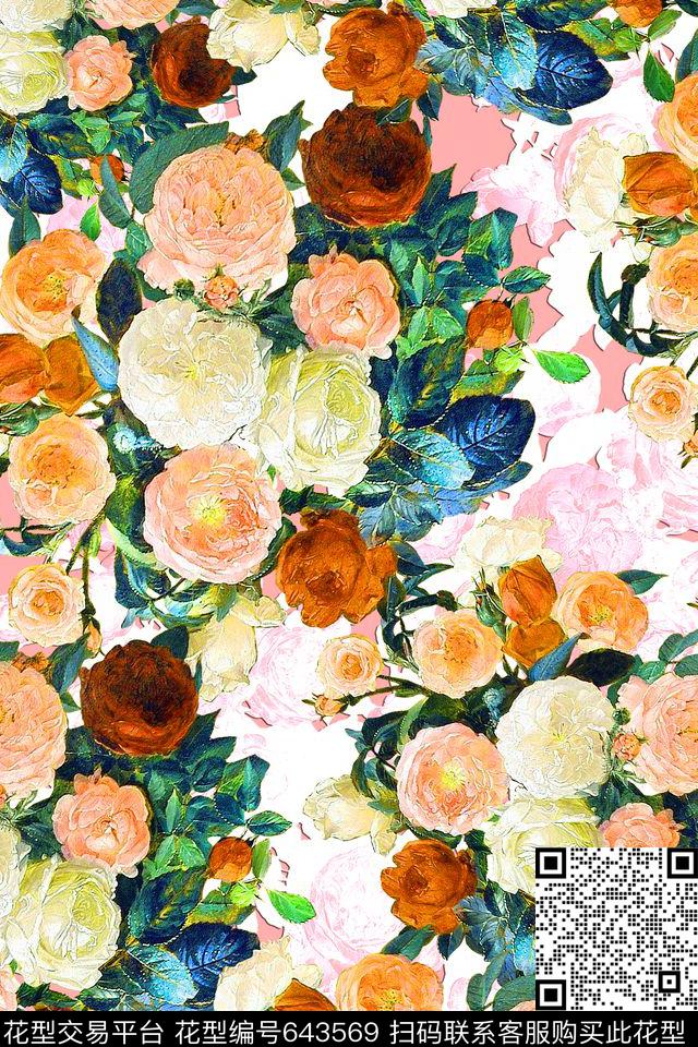 女装花卉。油画数码印花华亿平台下载（图片编号: 643569） - 瓦栏（Walan）
