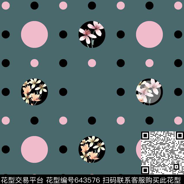 几何花卉波点数码印花华亿平台下载（图片编号: 643576） - 瓦栏（Walan）
