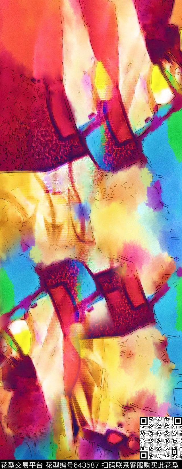 抽象油画长巾数码印花华亿平台下载（图片编号: 643587） - 瓦栏（Walan）