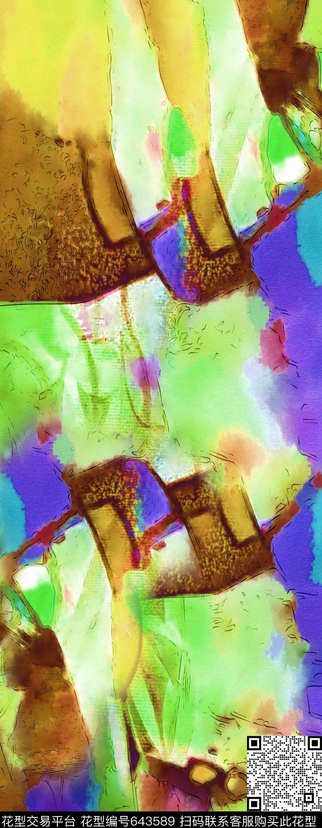 抽象油画长巾数码印花华亿平台下载（图片编号: 643589） - 瓦栏（Walan）