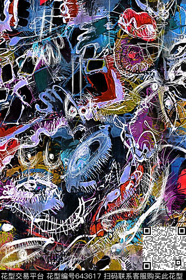 抽象油画涂鸦数码印花华亿平台下载（图片编号: 643617） - 瓦栏（Walan）