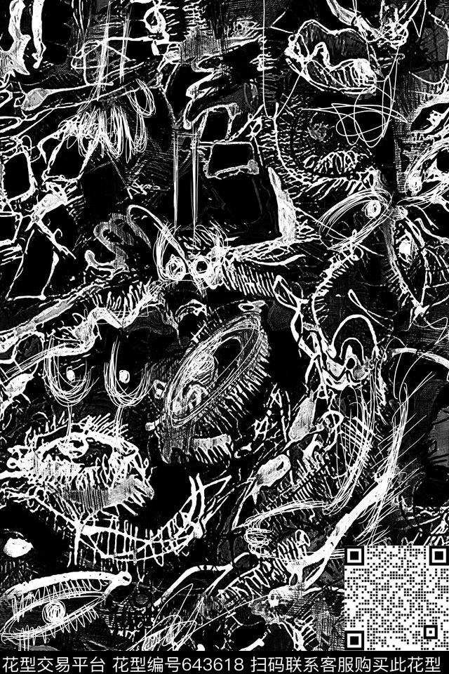 抽象油画涂鸦数码印花华亿平台下载（图片编号: 643618） - 瓦栏（Walan）