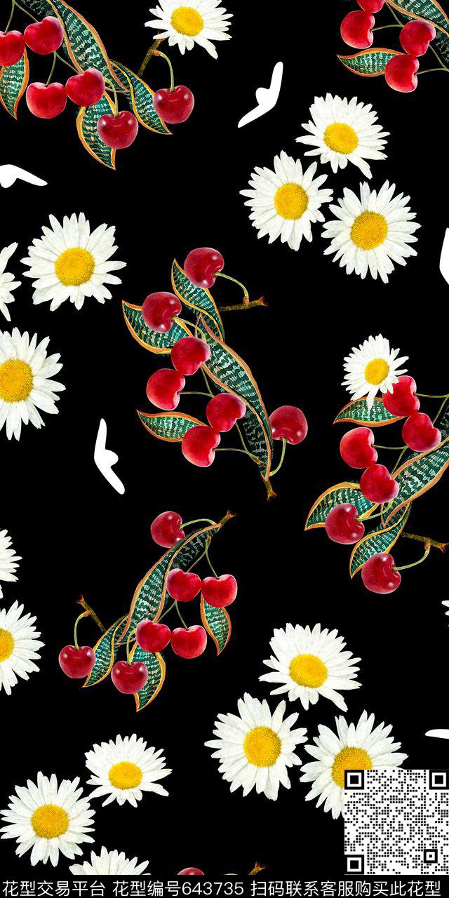 流行时尚雏菊花卉数码印花华亿平台下载（图片编号: 643735） - 瓦栏（Walan）