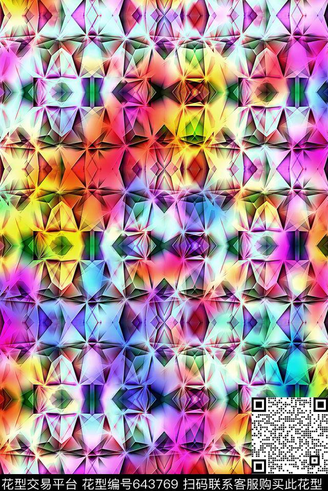 几何抽象炫彩数码印花华亿平台下载（图片编号: 643769） - 瓦栏（Walan）