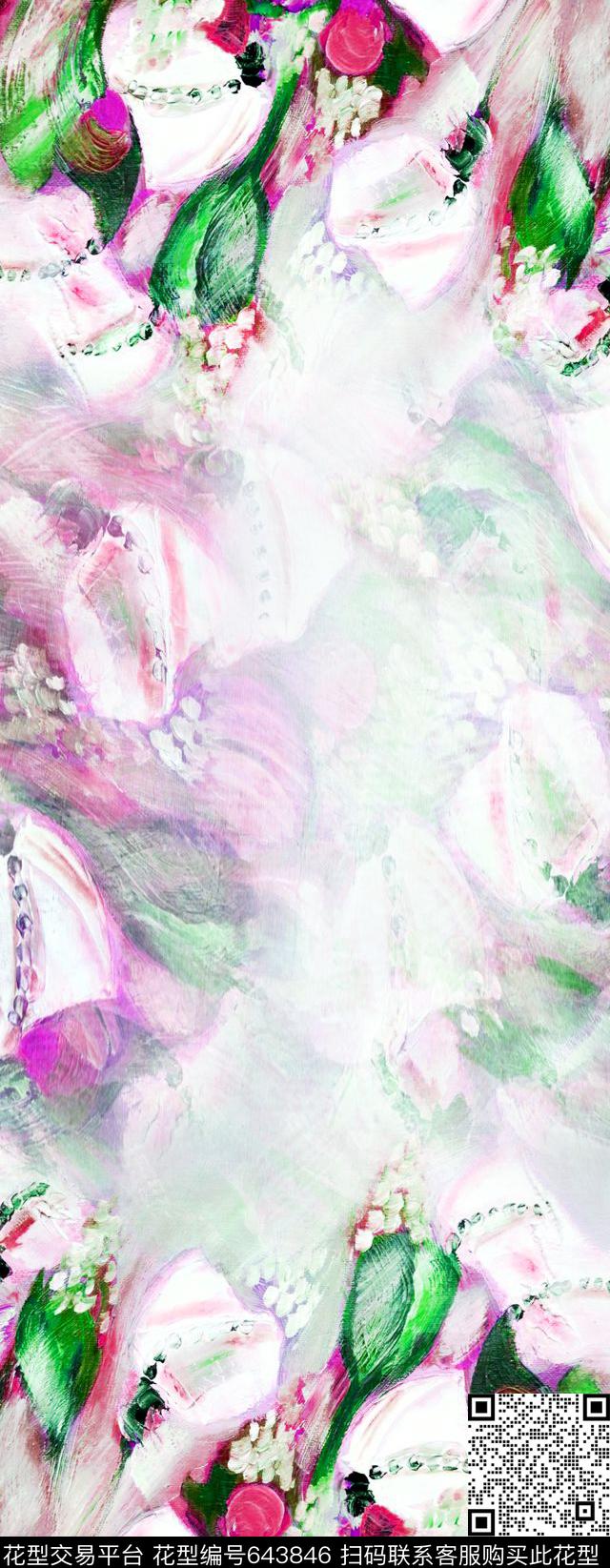 花朵花卉油画花卉数码印花华亿平台下载（图片编号: 643846） - 瓦栏（Walan）