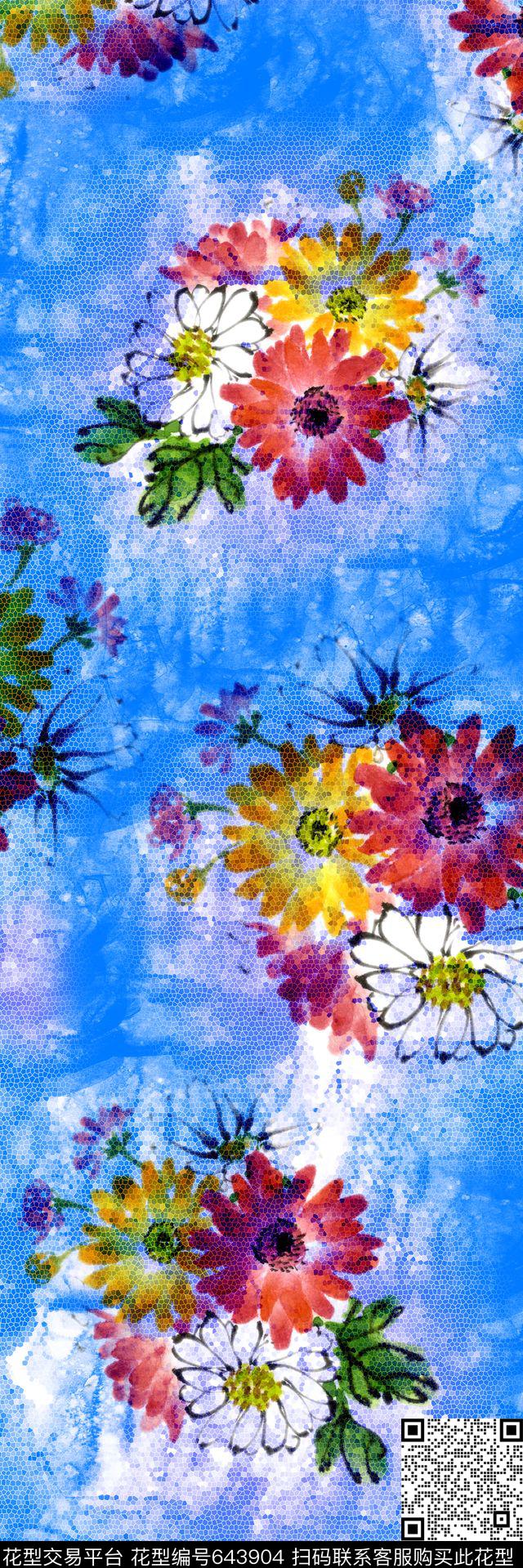 时尚花卉风格化长巾丝巾数码印花华亿平台下载（图片编号: 643904） - 瓦栏（Walan）