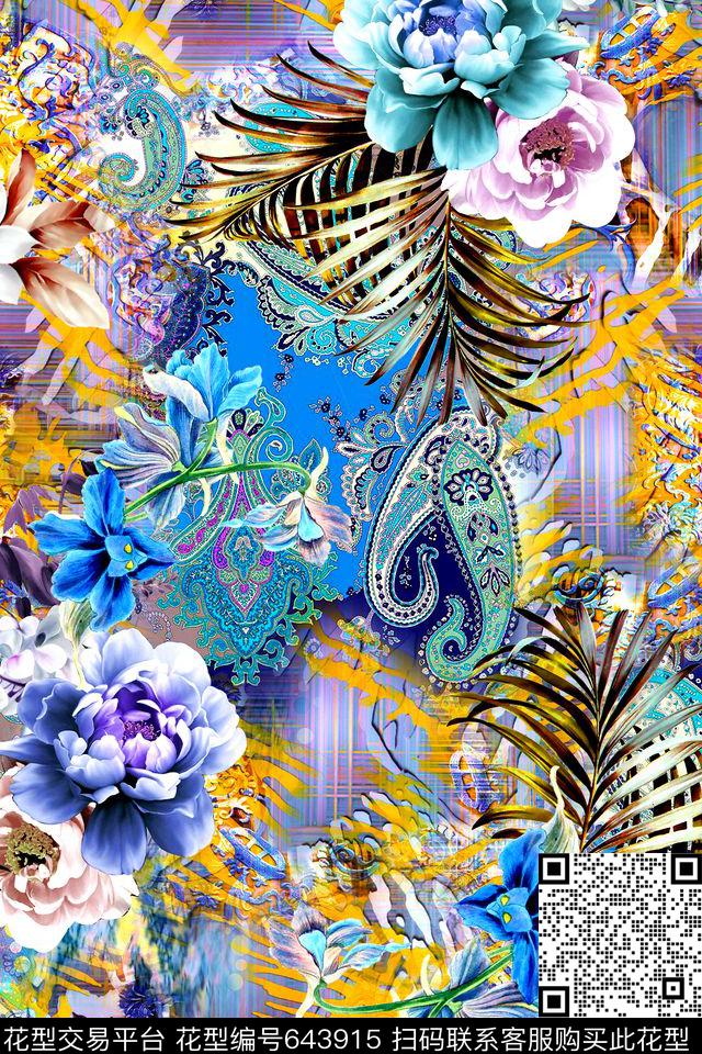 时尚炫彩花卉数码印花华亿平台下载（图片编号: 643915） - 瓦栏（Walan）