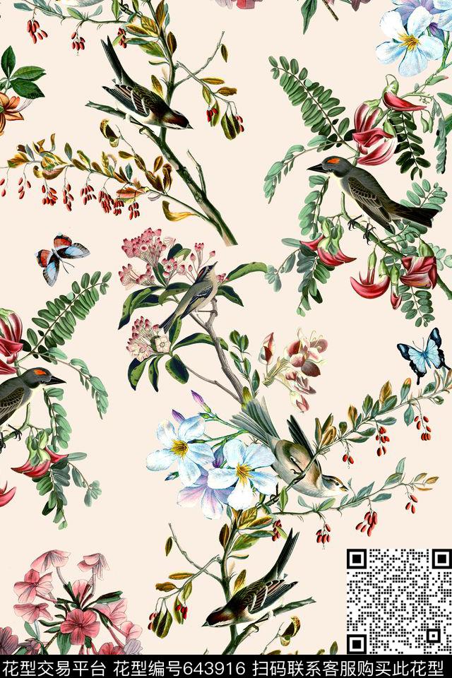 时尚手绘花卉数码印花华亿平台下载（图片编号: 643916） - 瓦栏（Walan）