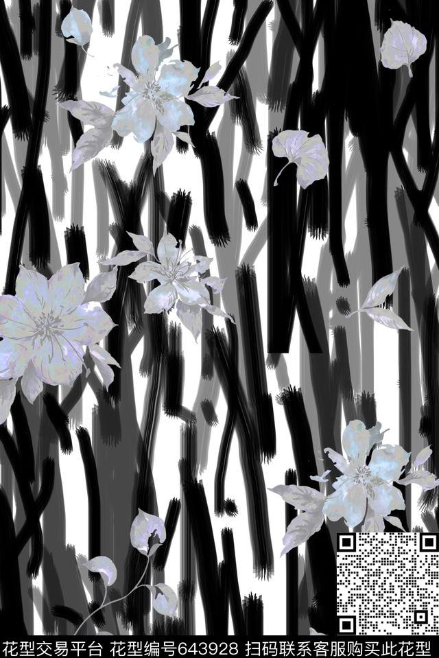 竖条条纹黑白花数码印花华亿平台下载（图片编号: 643928） - 瓦栏（Walan）