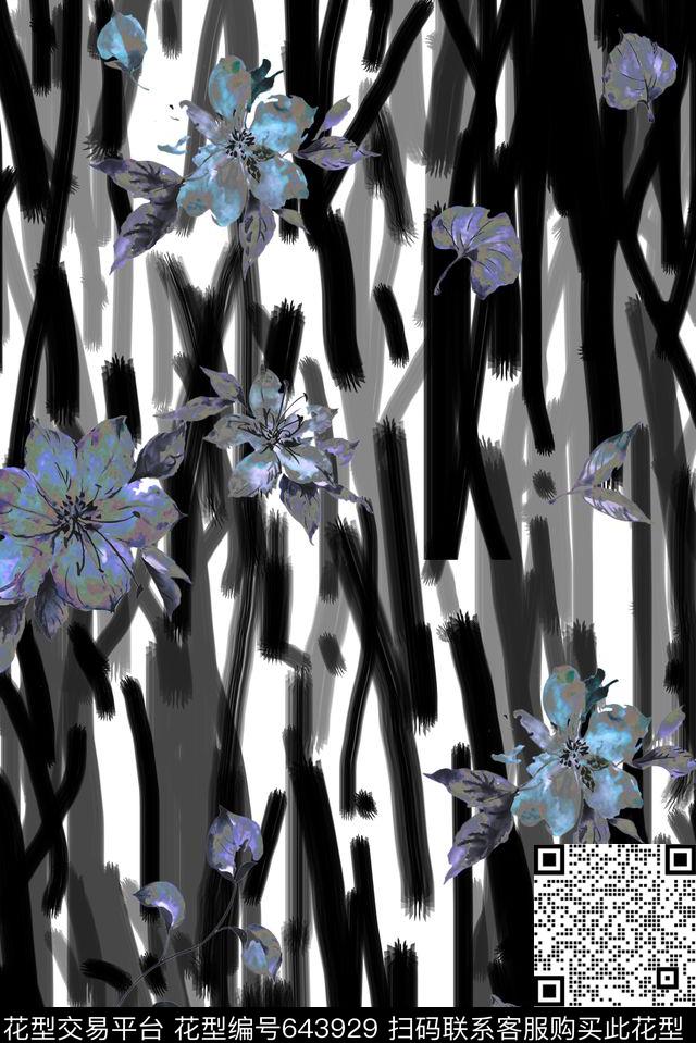 竖条条纹黑白花数码印花华亿平台下载（图片编号: 643929） - 瓦栏（Walan）