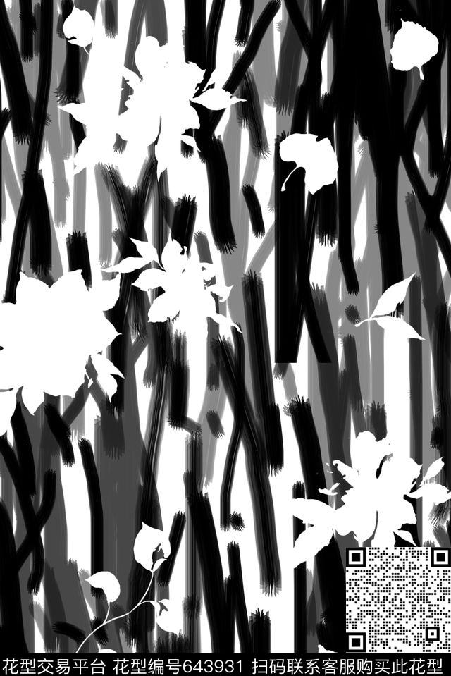 条纹竖条黑白花数码印花华亿平台下载（图片编号: 643931） - 瓦栏（Walan）