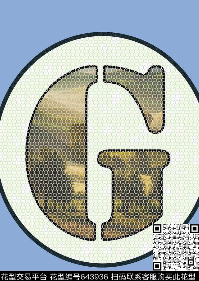 T恤印花蓝底字母传统印花华亿平台下载（图片编号: 643936） - 瓦栏（Walan）