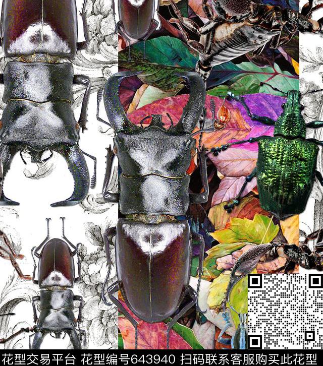 树叶虫子甲壳虫数码印花华亿平台下载（图片编号: 643940） - 瓦栏（Walan）