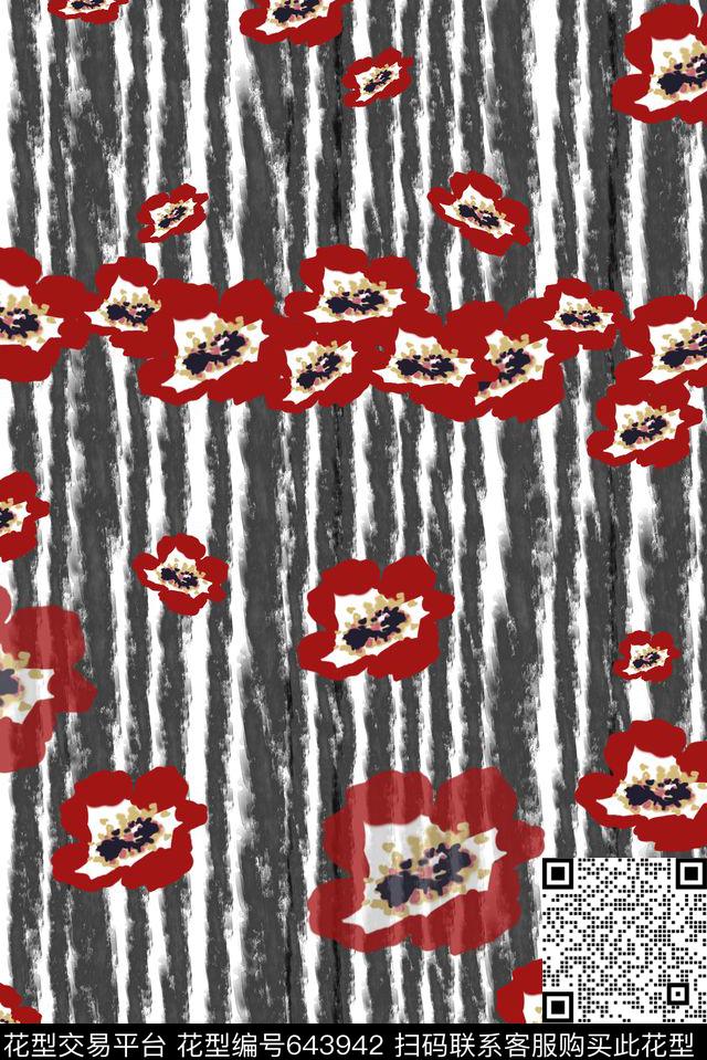 竖条条纹花卉数码印花华亿平台下载（图片编号: 643942） - 瓦栏（Walan）